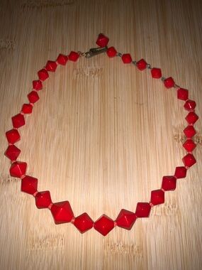 Vintage Red Faceted Bead Necklace - Women's Jewelry